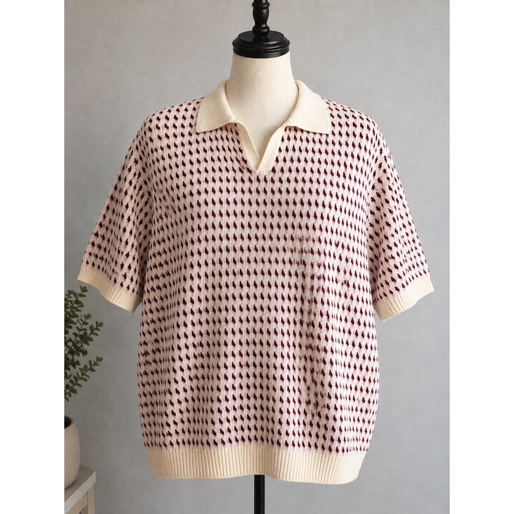 OXKNITSTORE Mens 2XL Knit Polo Shirt Retro Preppy‎ Eclectic Grandpa Geometric